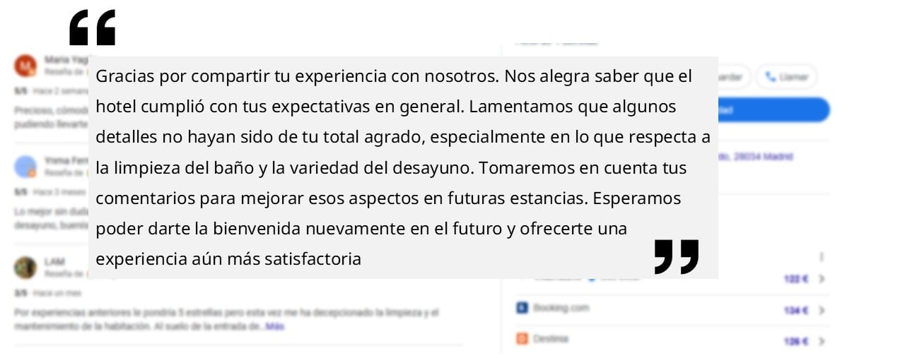 reseña de un cliente de hotel